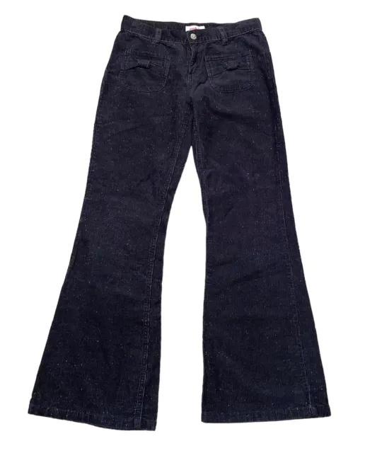 Pantaloni in velluto a coste OshKosh neri scintillanti misto cotone elasticizzati 12 anni cavi Y2K