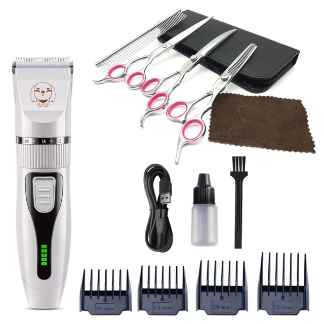 Pet Dog Cat Grooming Scissors Fur Clippers Comb Kit Professional Rechargeable