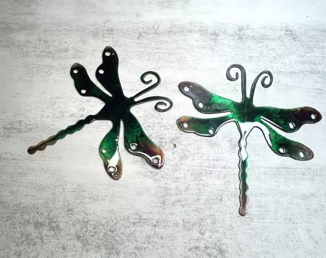 Dragonfly Pair Royal Green Tinged Copper - Metal Wall Art - 7" x 6 3/4"