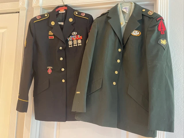Vintage US Army Airborne Military Green Dress Uniform Jacket / Skirt Suit WOMENS