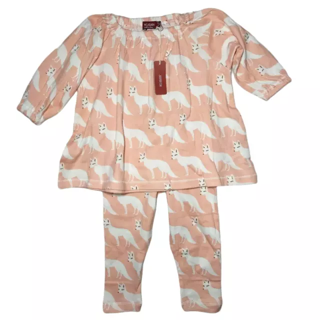 Milkbarn 6 9 12 Mos Pink FOX Organic Cotton Dress Leggings Outfit Set Baby Girl