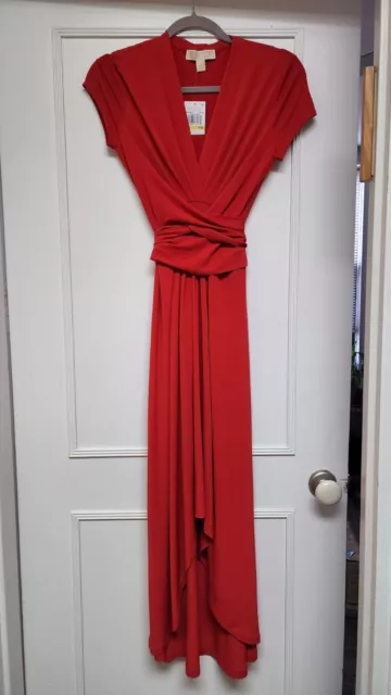 MICHAEL KORS High-Low Faux Wrap Maxi Dress Red, Size PM 3