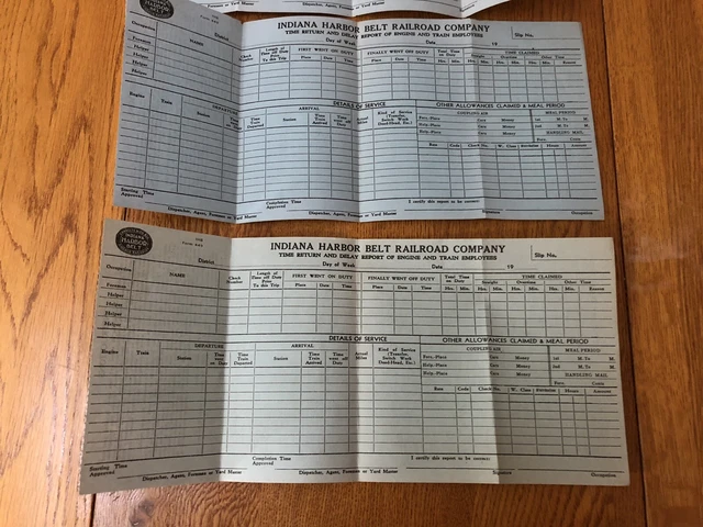 VTG Lot Of 4 1940-50s Indiana Harbor Belt Railroad Time Sheets Chicago Railroads 5