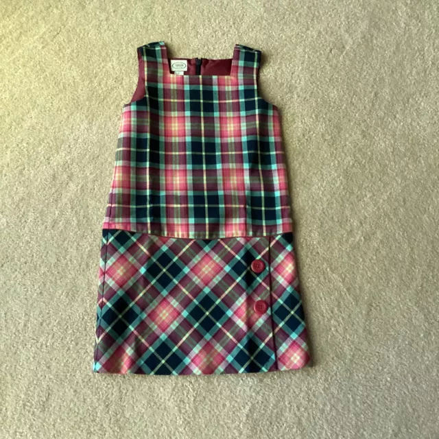 Talbots Kids Girls Jumper Dress, 6, Plaid, Back Zip, Lined, Decorative Buttons