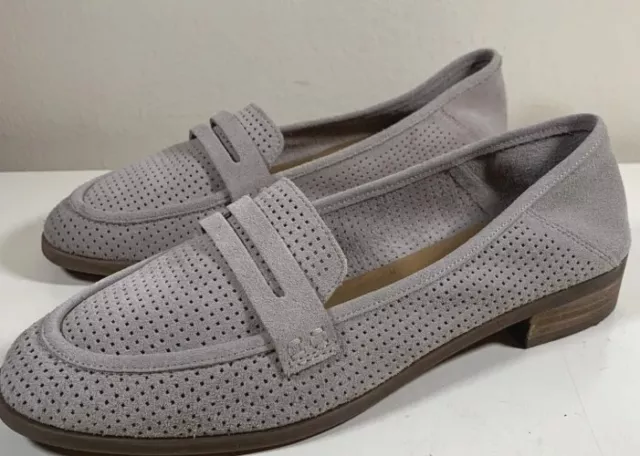 LUCKY BRAND GREY Suede Loafer Shoes Size 8.5 Perforated Heel Slip