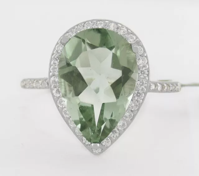 GENUINE 3.43 Cts GREEN AMETHYST & WHITE SAPPHIRES RING .925 SILVER -New With Tag