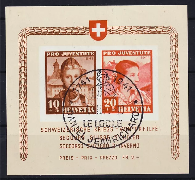 Schweiz Block Pro Juventute 1941 gestempelt