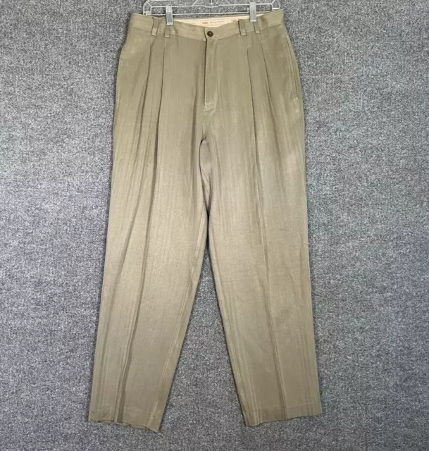 TOMMY BAHAMA PANTS Mens 33 Green Silk Chinos Straight Pleated Vintage ...