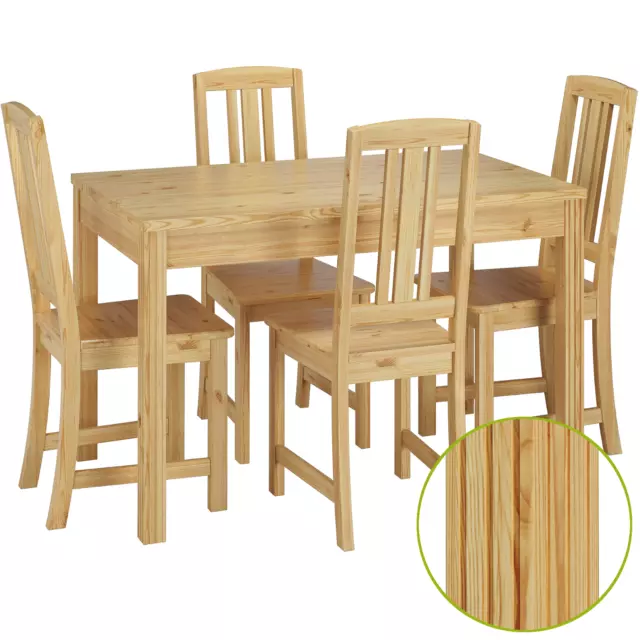 Set tavolo lungo da pranzo in Pino con zampe intagliate 4 sedie 90.70-51C-Set22