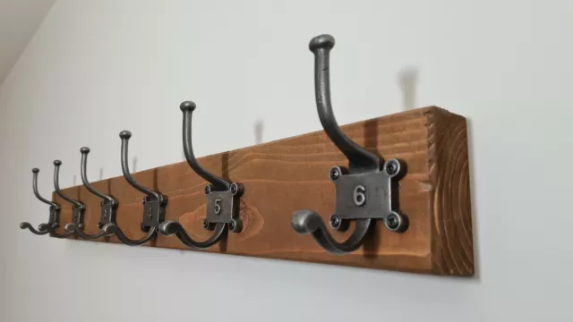 Handmade Wooden Coat Rack Vintage Cast Iron Coat Hook Reclaimed  Wood