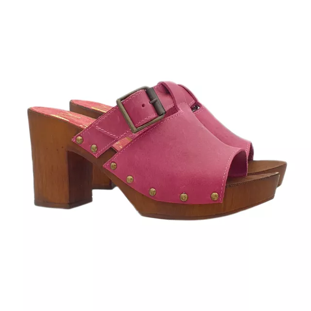 Mule Suédois De Femme Avec Talon 8 IN Cuir Fuchsia Made IN Italy - MY160 FUXIA