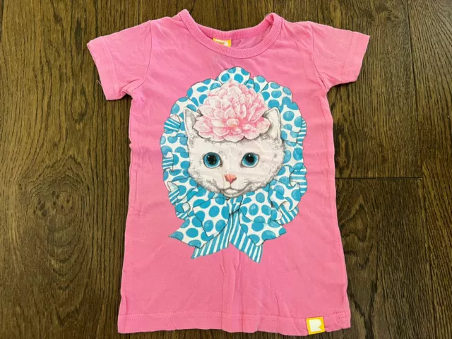 Rock your kid size 2 girls pink tee kitty cat blue polka dot bow excellent cond