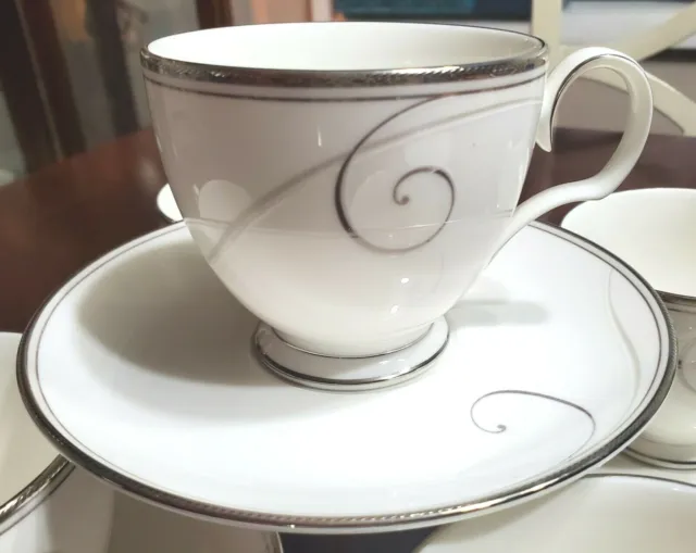 Noritake Platinum Wave Footed Cup and Saucer Pattern 9317