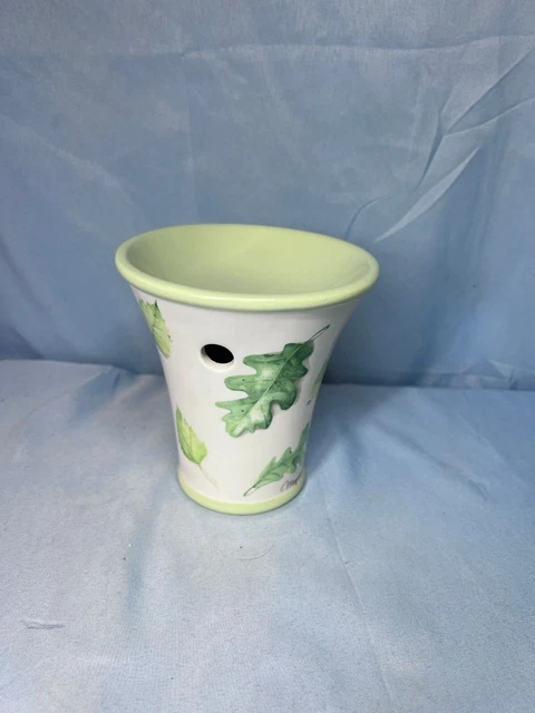 Marjolein Bastin White Green Leaf Print Tea Light Decorative Candle Holder