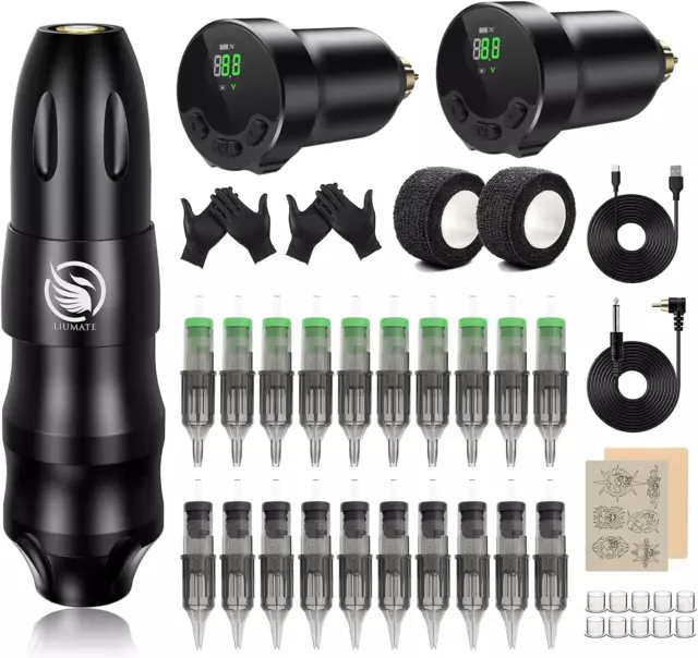 Kit Tatuaggi Wireless Macchinetta del Tatuaggio rotante con 2pcs Batteria Senza