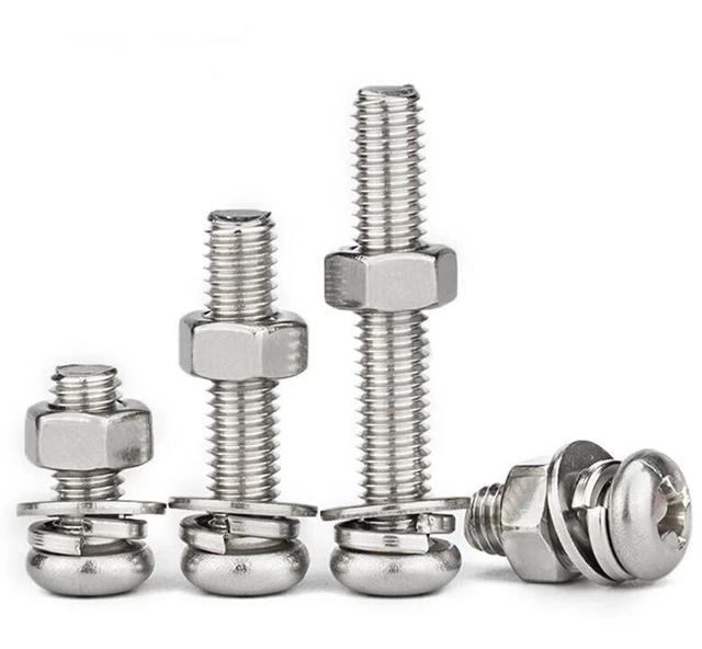 304 Stainless Steel Phillips Pan Head Screws Flat Spring Washers With Hex Nuts