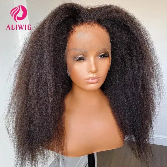 Afro Kinky Straight Women Wig 13&4 Lace Front Top Human Hair Gueless HD Lace