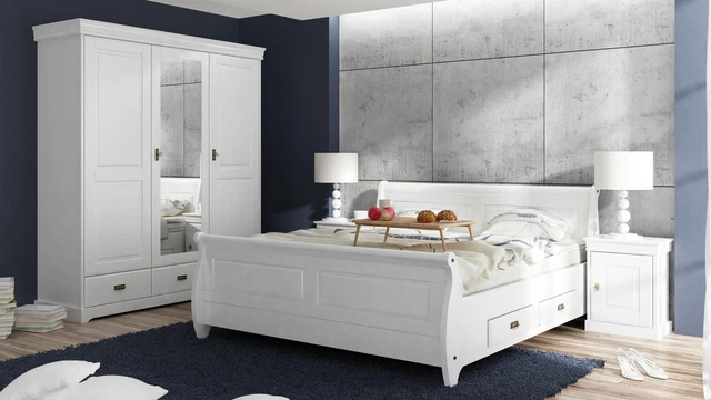 Chambre à Coucher Set Lit Table de Chevet Penderie Hôtel Lits Bois Design