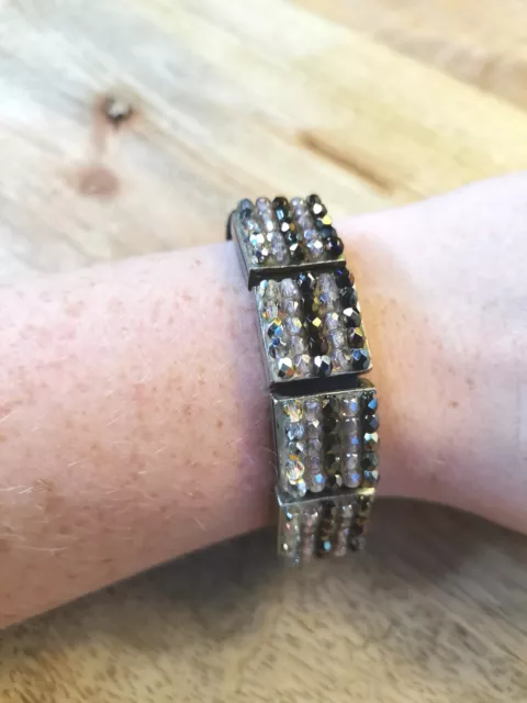 Ancien Bracelet en cuir et strass Philippe audibert vintage retro