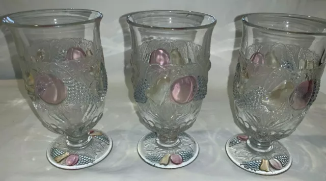 (Set of 3) Westmoreland DELLA ROBBIA Light Colored 6" Footed ICED TEA GOBLETS