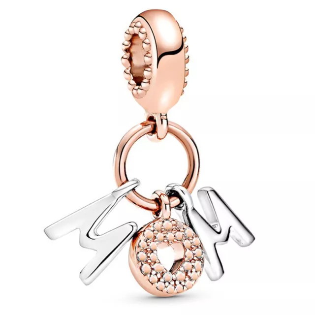 Hot Diy European Silver Rose Gold Cz Charm Beads Pendant Fit Sterling Bracelet