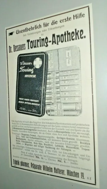 Alte Reklame Werbung Touring-Apotheke Taschenapotheke Natterer München 1912