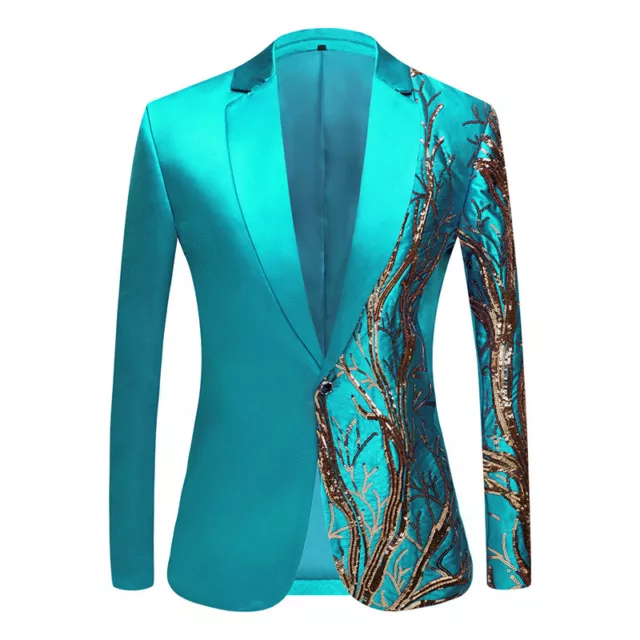 Men Shiny Sequin Suit Blazer Coat Tree Branch Dress Jacket Stage Showman Costume