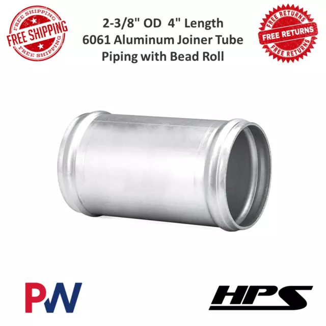 HPS 2-3/8" OD, 4" Length 13 Gauge 6061 Aluminum Joiner Tube Piping W/ Bead Roll