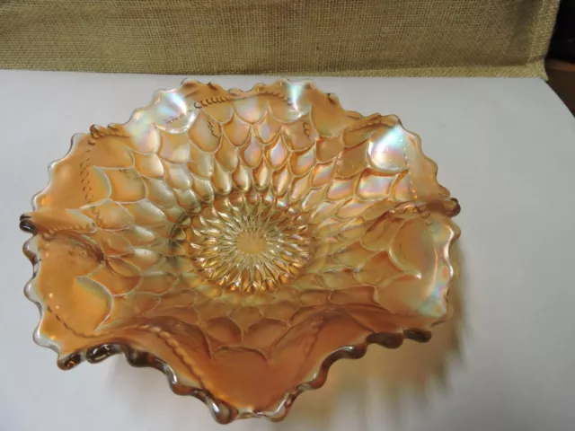 Vintage Dugan Fish Scales & Beads Carnival Glass Bowl