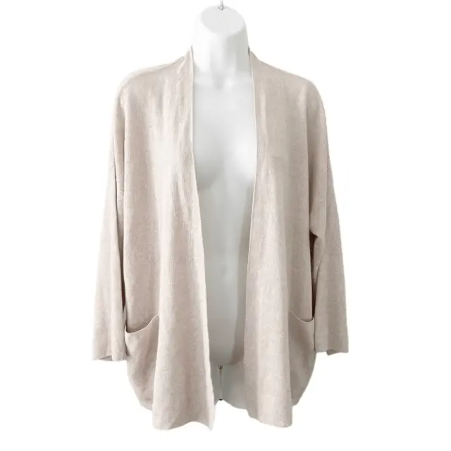 Eileen Fisher Organic Linen Blend Textured Open Front Cardigan size Large
