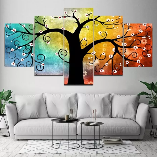 Tree Flowers Canvas Painting Picture Home Decor Modern Abstract 5Pcs Wall Art