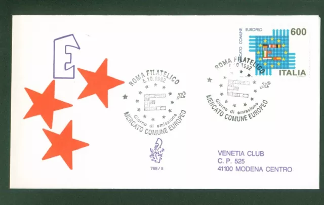 1992 Italia Fdc Venetia Mercato Comune Europeo Timbro Di Arrivo Numerata