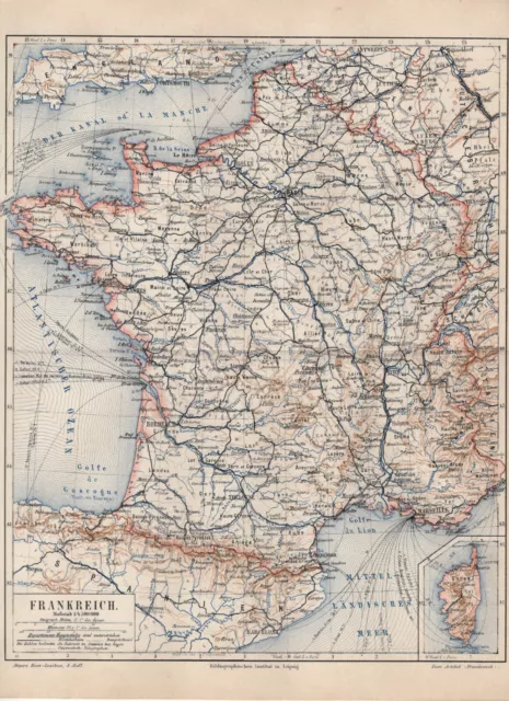 France Normandie Bretagne Carte Géographique De 1888 Lorraine Alsace