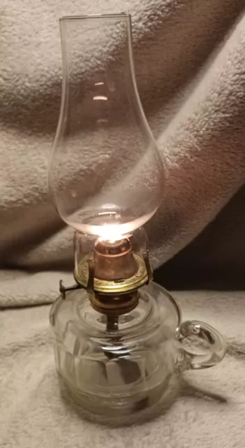 Vintage Victorian Stepped Reservoir Clear Finger Oil Lamp from Late 1800's