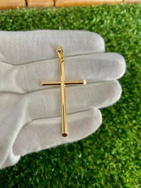 14K YELLOW GOLD Cross Crucifix Polished Pendant Charm Necklace Men Women