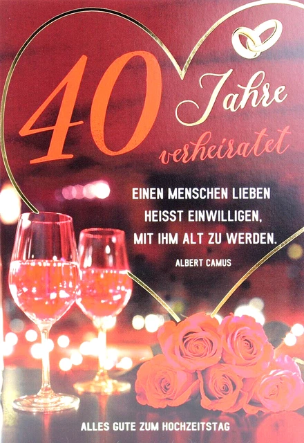GLÜCKWUNSCHKARTE 40 JAHRE Ehe Karte zur Rubinhochzeit Grußkarte