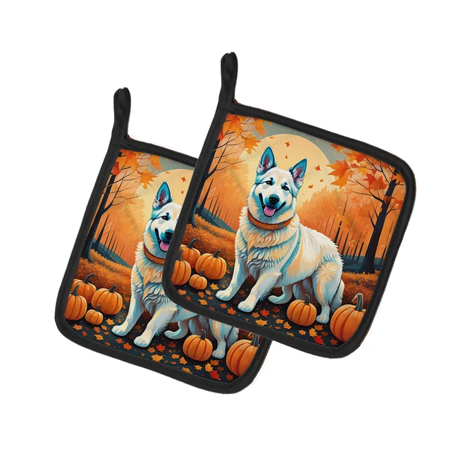 White German Shepherd Fall Pair of Pot Holders DAC1047PTHD