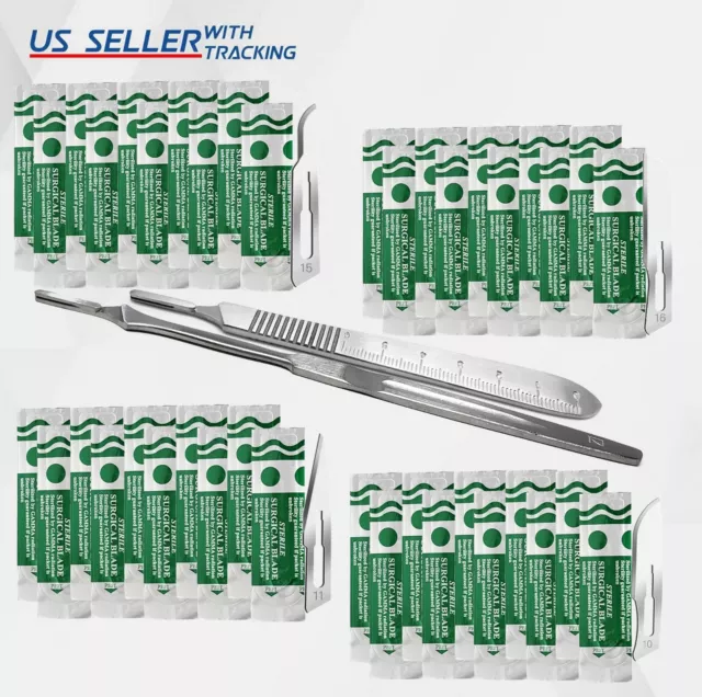 60 Surgical Scalpel Blades #10, #11, #15, #16 with Scalpel Handles #7 and #3