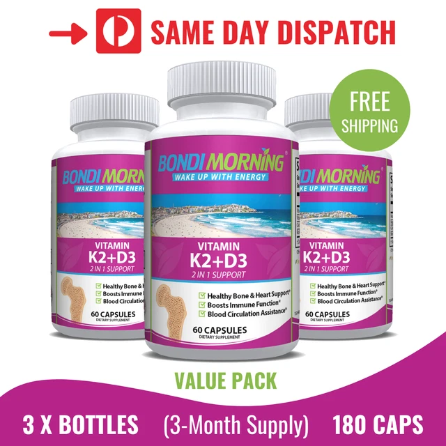 Vitamin K2 D3 5000iu, High Potency Supplement, Bone & Heart Health - 3 x 60 Caps