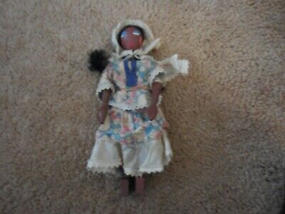 African American Black Wooden Doll Primitive Folk Art Braids Interesting!