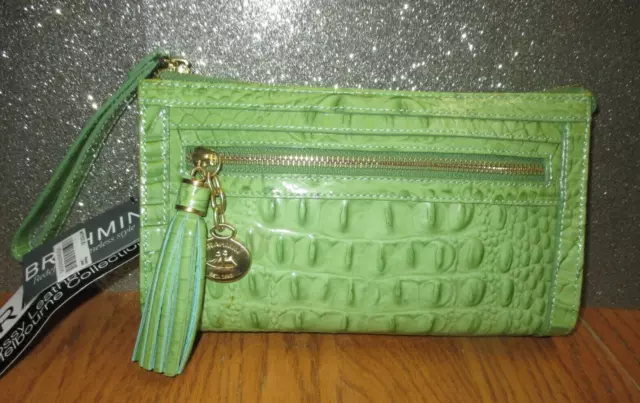 Brahmin ANNA Leather Wristlet Bag - ALOE GLOSSY MELBOURNE Rare