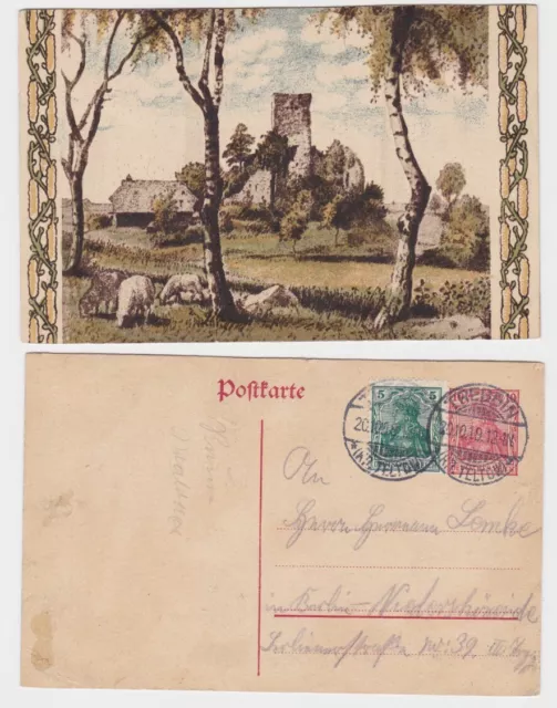 96016 DR Ganzsachen Postkarte 10 Pfennig Germania Ruine mit Schafen 1920