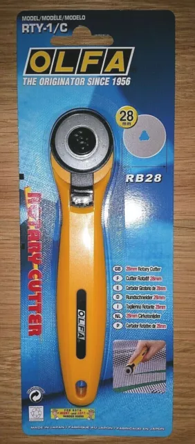 OLFA 28mm Rotary Cutter RTY-1/C Sewing Quilt cuts Fabric Leather Paper - *NEW*