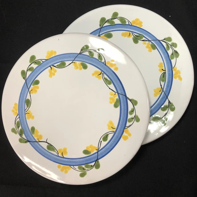 2/Pair Italy Ph Signed Hand Painted Italian Trivets Terracotta Glazed 7”