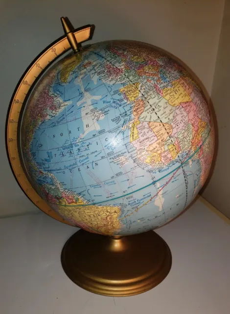 Vintage Cram's Scope-O-Sphere 12in. World Globe Blue Metal Stand USA