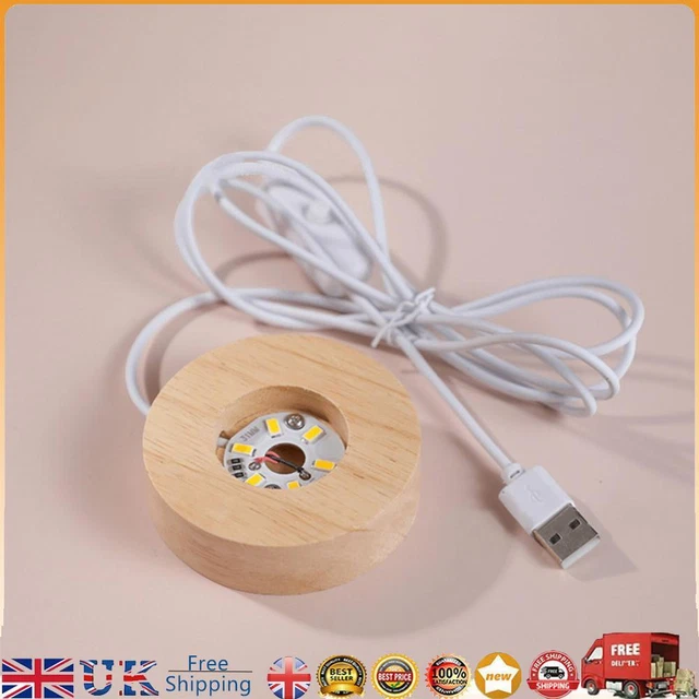 WOODEN LED LIGHT Display Base Crystal Glass Light Base Stand (6cm with ...