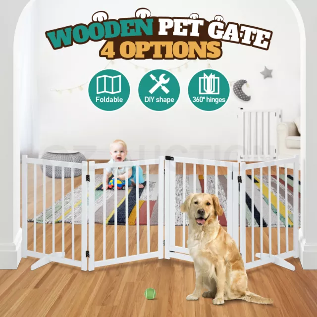 Pet Safety Gate 4 Panel Puppy Playpen Wood Enclosure Security Fence Freestanding