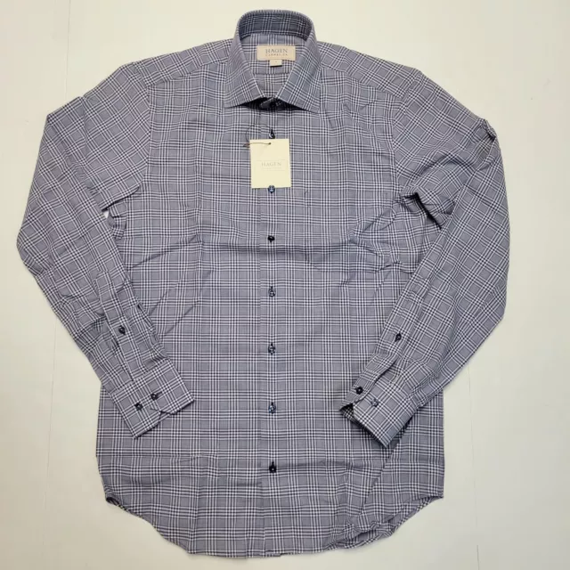 HAGEN CARMEL Men's Small Blue Plaid Check COTTON & CASHMERE Long Sleeve Shirt 2