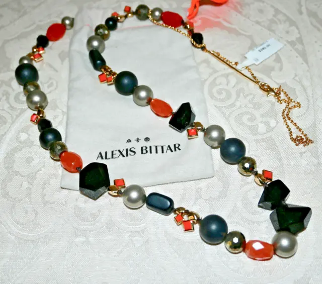 NWT $395 ALEXIS BITTAR Futurist Mosaic Bead Pearl Necklace Crystal Pyrite 42