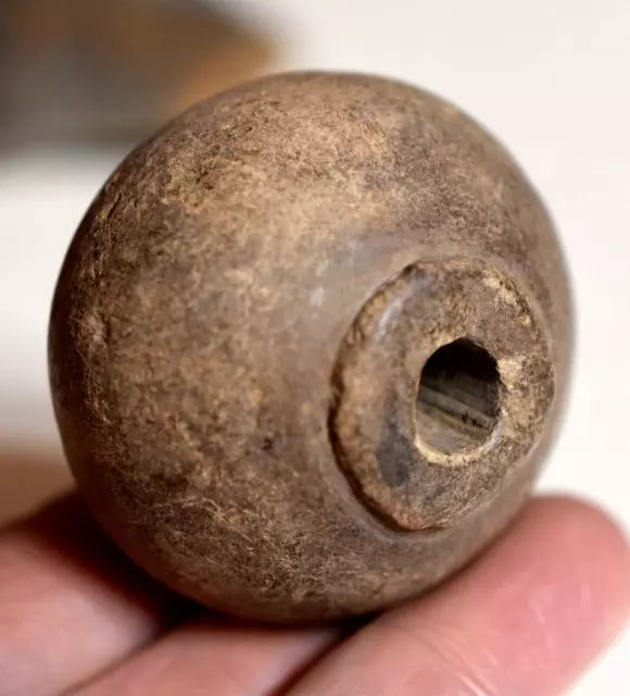Ancient Excavated Tannish Brown Clay Spindle Whorl Bead From Mali, African Trade